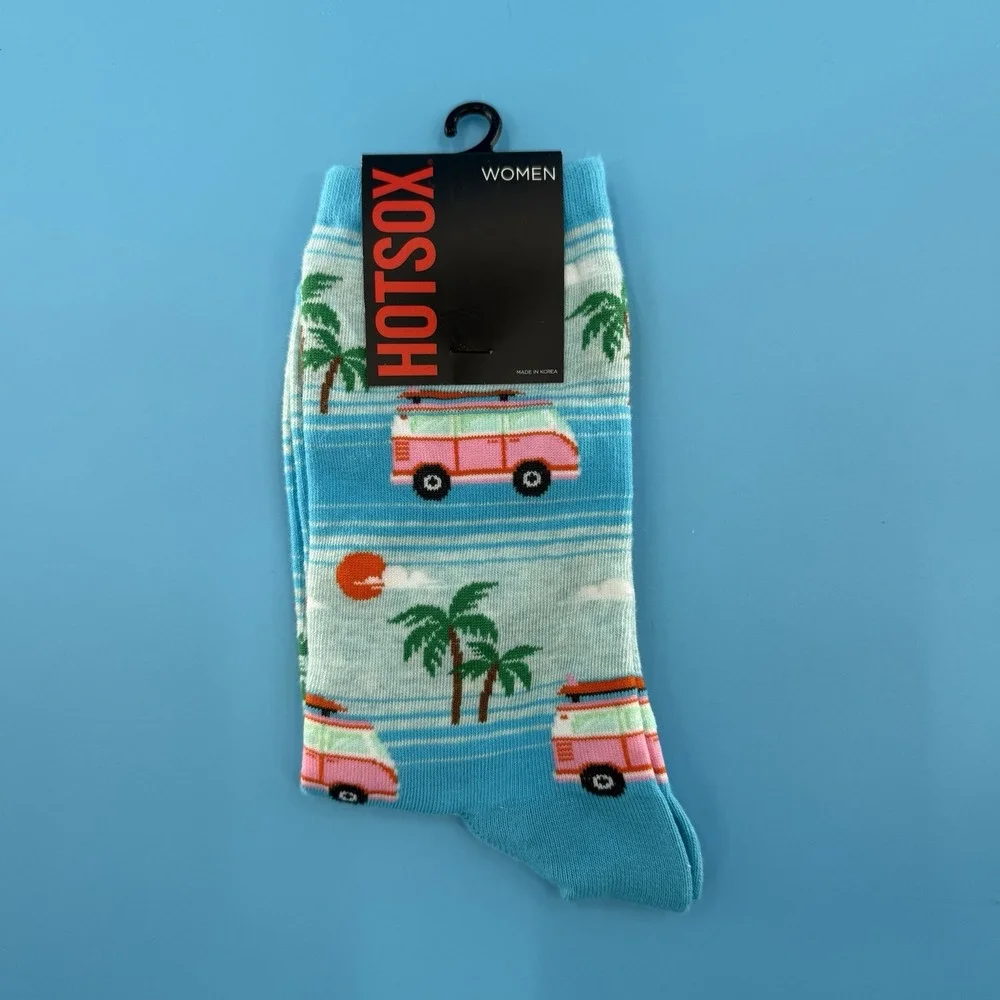 Hot Sox Women's Surf Van Palm Tree Crew Socks Size 9–11 New